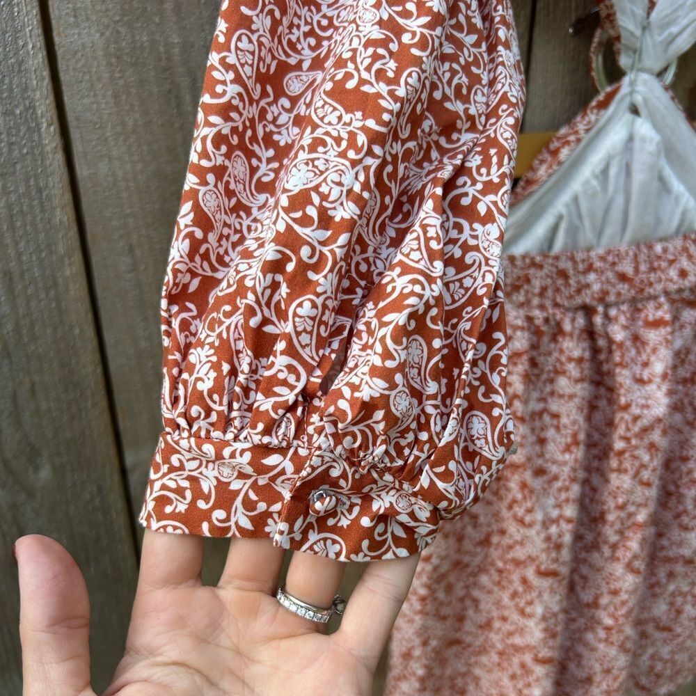 O.P.T. Orange Paisley Cut Out Long Sleeve Dress - Picture 10 of 12